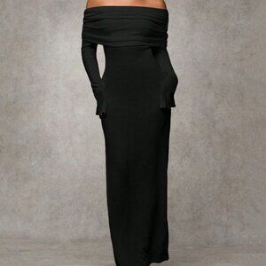 Black Elegant Women's Off-Shoulder Long Fitted Dress